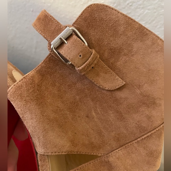 Louboutin brown suede sandal ankle wrap bootie 37.5 - Picture 10 of 15